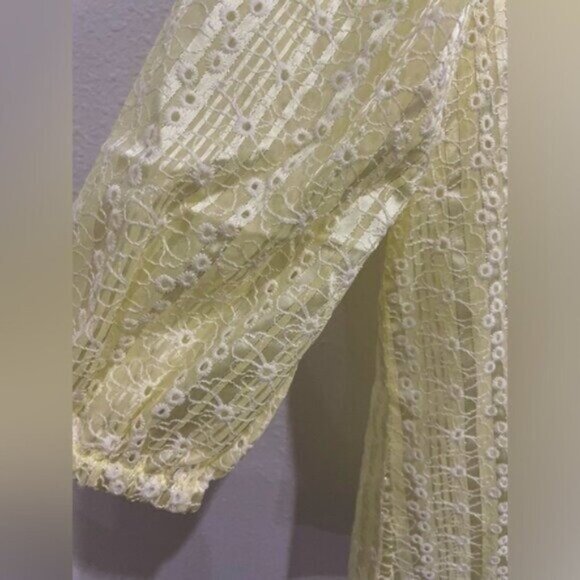 Nanette Lepore Embroidered Floral Dainty Yellow Button Top Puff Sleeve Boho - Picture 3 of 7